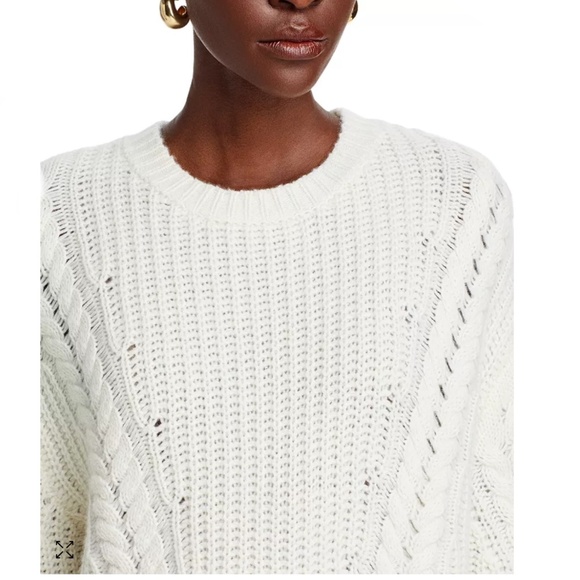 Luxurious 100% Cashmere Crewneck Cable Knit Sweater By Aqua in White Cream - Picture 6 of 7